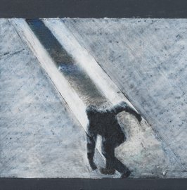 Wasserwerferserie: Der Aufprall 2, 2019, Mischtechnik auf Holz, Format: 14,5x26 cm.