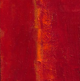 In der Mitte liegt der Scheitelpunkt, 2019, Acryl und Öl auf Bristolkarton. Motiv: Figur im Raum in Rot und Orange. 