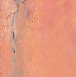 Abstract painting. Title: Embraced by Pink, 2019, oil on bristol board, 29 x 5 cm