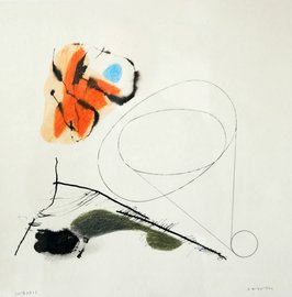 Abstrakte Komposition. Tusche, Fettkreide und Bleistift auf Papier