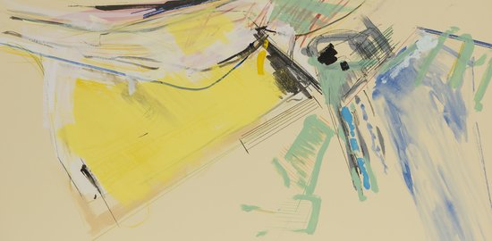 The Harbour, figurative Malerei auf Papier. Motiv: Osloer Hafen.